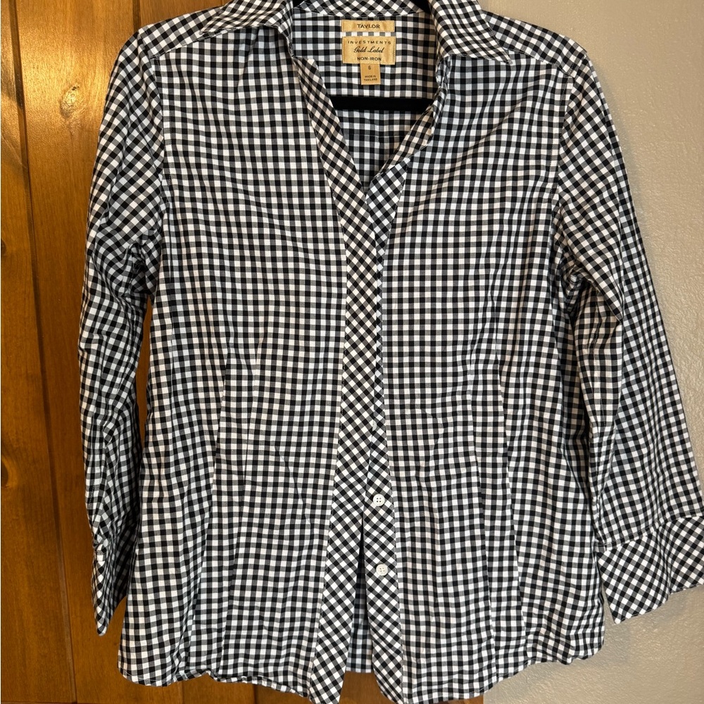 Taylor Black and White Gingham Button Down Top